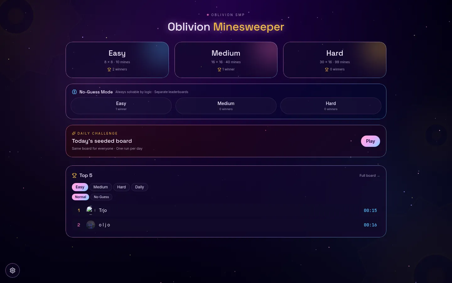Screenshot of Oblivion Minesweeper