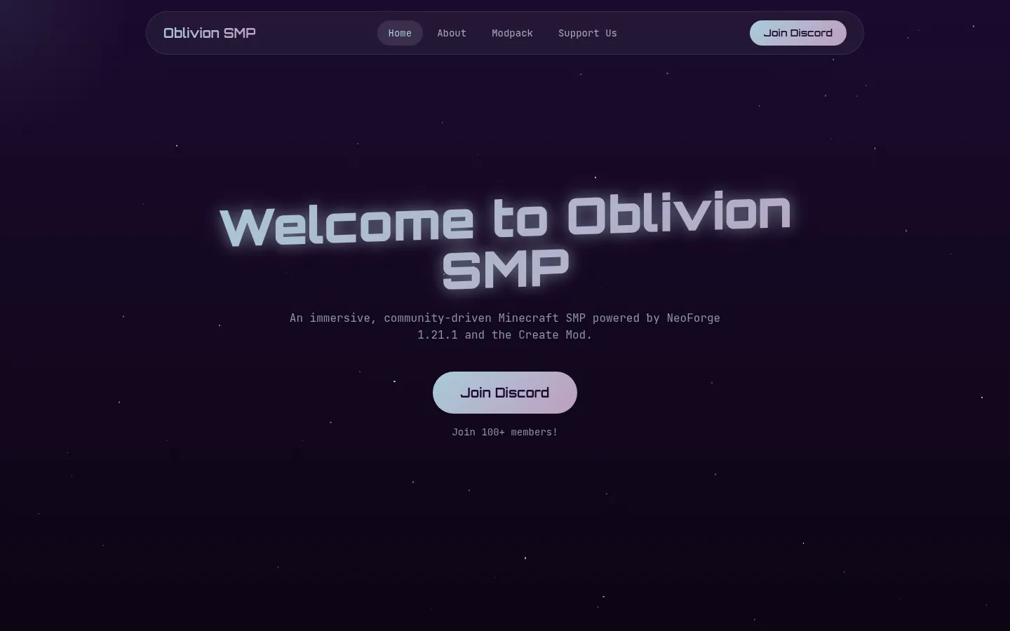 Screenshot of Oblivion website